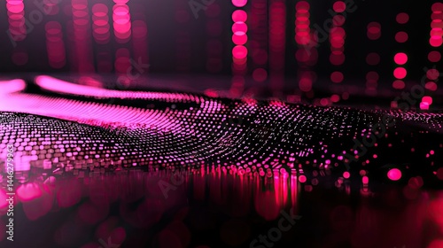 Obraz na płótnie Abstract digital landscape comprised of glowing dots and bokeh effect w salonie