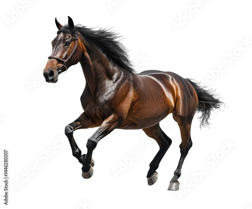 Running horse in motion dynamic action isolated on transparent background