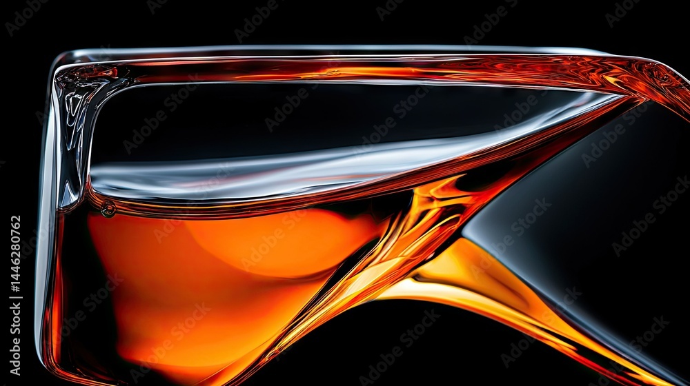 Abstract liquid forms showing brilliant colors against dark backdrop