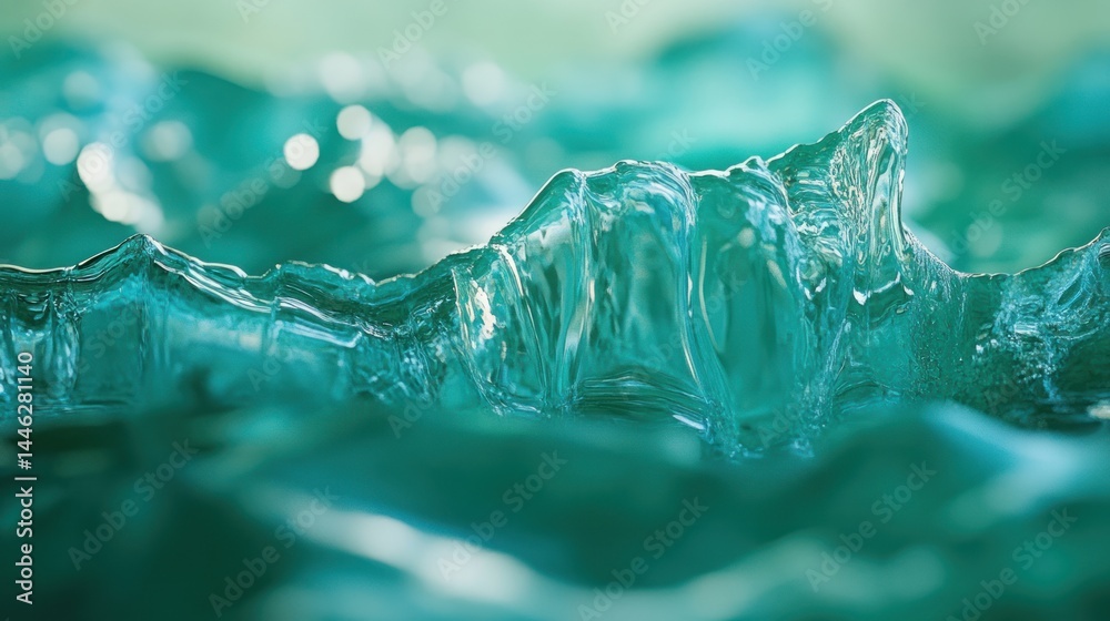 Close up of translucent ice floating on turquoise water