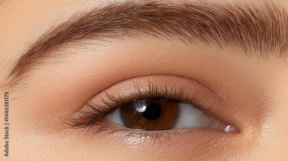 A close up photograph showing an eye and eyebrow