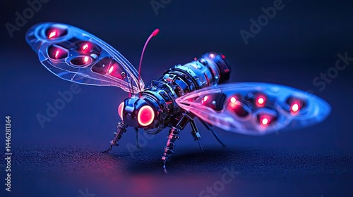 Obraz na płótnie A detailed depiction of a robotic insect with illuminated features w salonie
