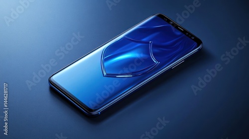 Obraz na płótnie Mobile phone with blue screen displaying a shield icon w salonie