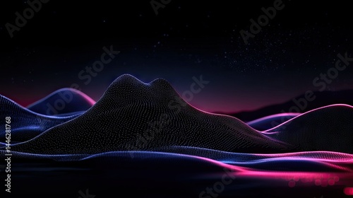 Obraz na płótnie Abstract digital landscape with illuminated peaks and a starry background w salonie