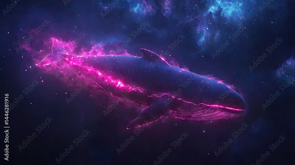 A cosmic whale swims through the dark depths of outer space