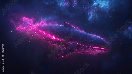 A cosmic whale swims through the dark depths of outer space