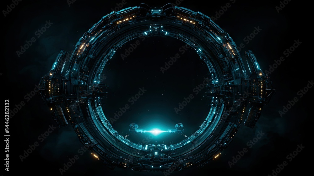 A futuristic science fiction interstellar space station in orbit