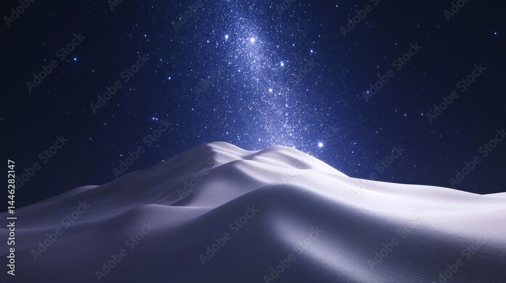 Glowing celestial stream above undulating white and blue dunes