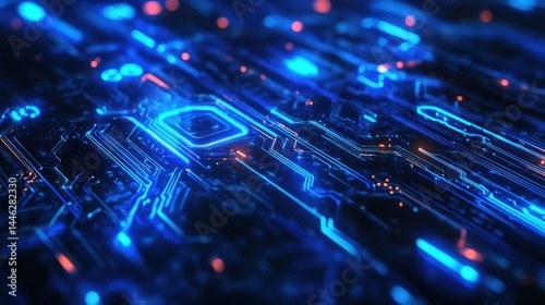 Obraz na płótnie Abstract image showing a glowing blue digital motherboard network w salonie