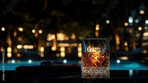 Obraz na płótnie A rocks glass with drink in an evening outdoor setting w salonie
