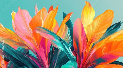 Obraz na płótnie Colorful tropical leaves in vibrant shades of orange and pink w salonie