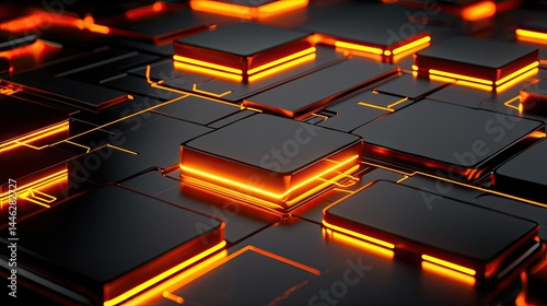 Obraz na płótnie Illuminated futuristic abstract composition of glowing rectangular blocks and lines w salonie