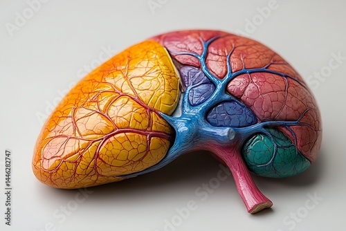 **Detailed Cross-Section Of The Human Liver, Showing Hepatic Arteries And Veins, Along With Bile Ducts. Ideal For Liver Disease Awareness, Digestive Health, Or Hepatology Studies --Ar 3:2 --S 540 --V  photo