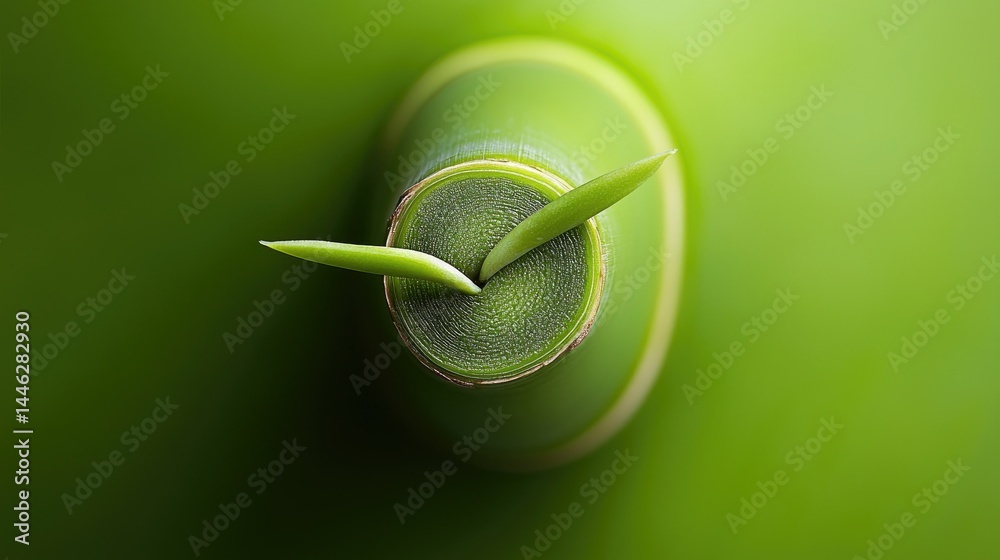 Close up image featuring the green center of a bamboo stalk