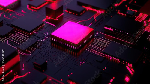 Obraz na płótnie A close up rendering of a digital circuit board and its components w salonie