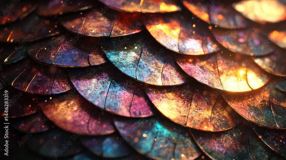 Abstract iridescent scales with a textured and vibrant surface