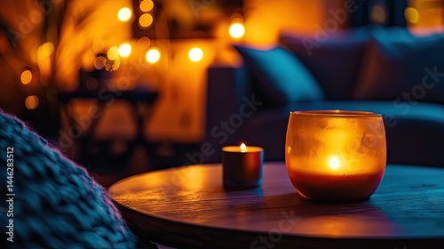 Obraz na płótnie Warm candlelight illuminates a cozy living room at night time w salonie