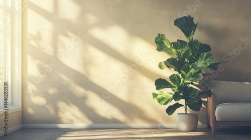 Obraz na płótnie Interior with fig tree casting shadows in a sunlit room w salonie