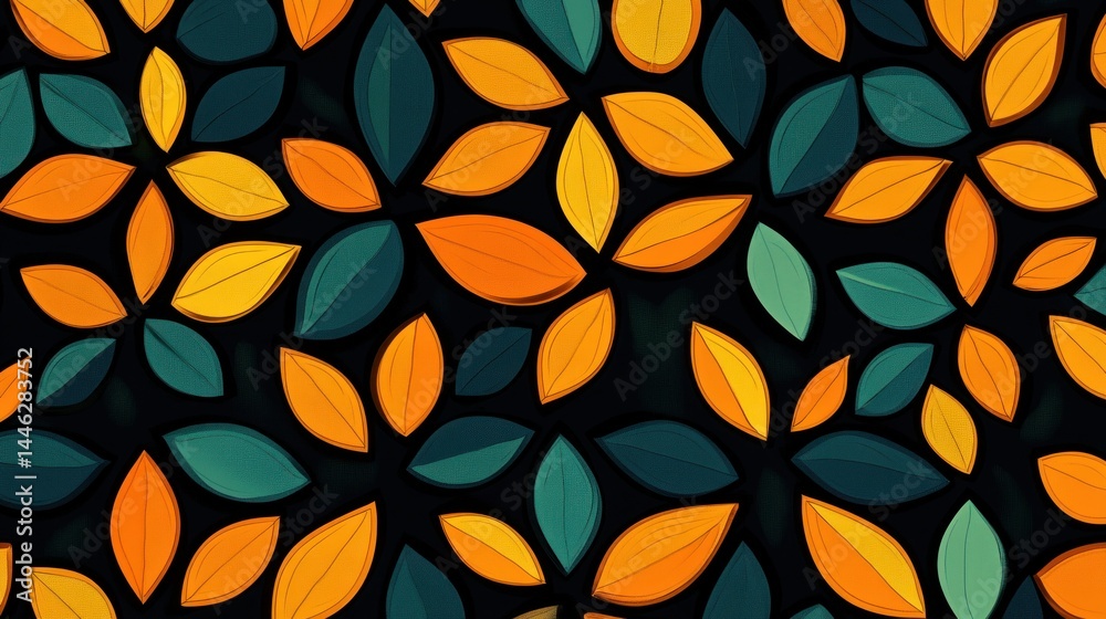 Colorful leaf pattern with a dark stylized background
