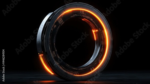 Obraz na płótnie A futuristic glowing circular device illuminated with orange lights w salonie