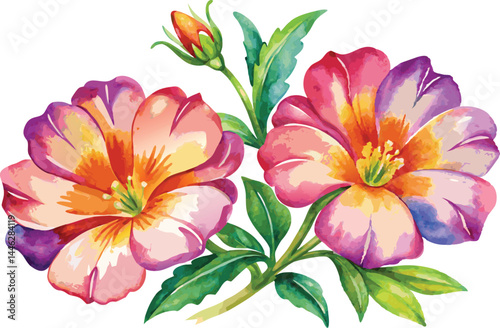 Watercolor floral illustration with transparency two blooming flowers and bud