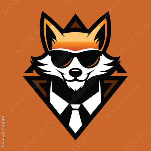 Stylish fox head mascot character in suit with sunglasses on transparent background