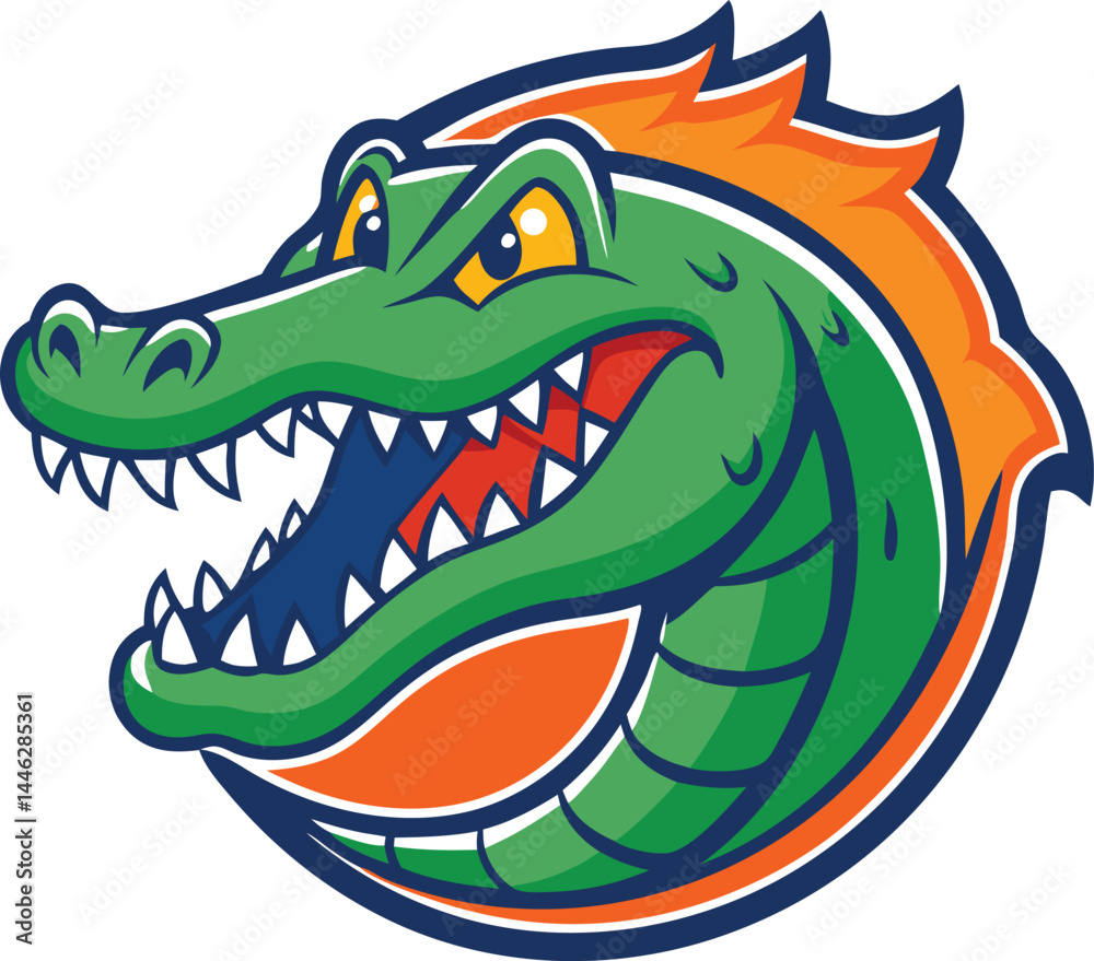 Naklejka premium Aggressive alligator mascot cartoon on white background or with transparency