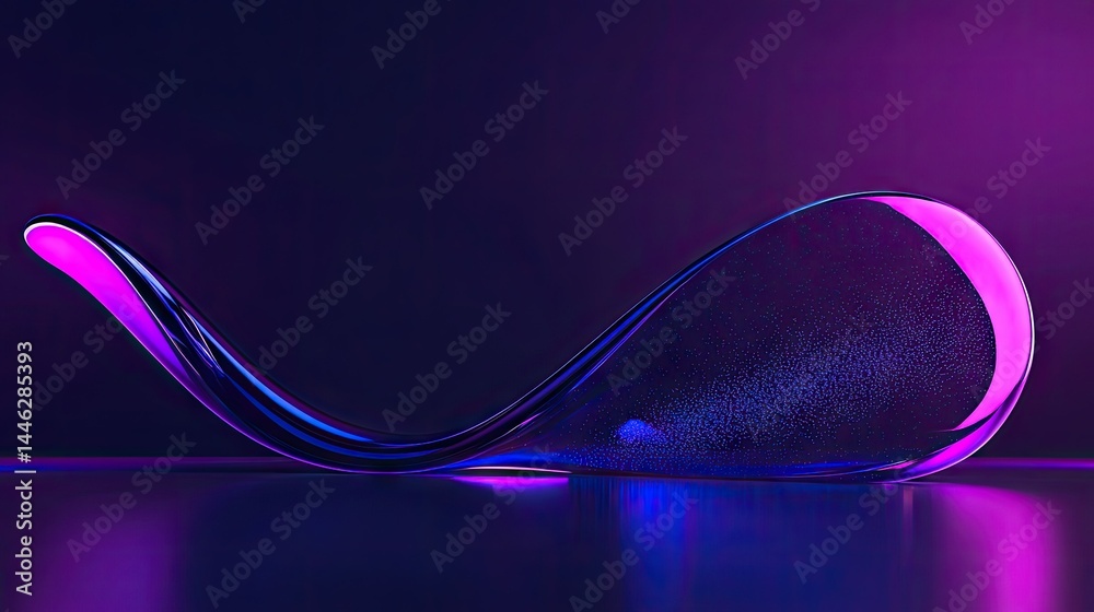 A Glassy Curvilinear Object Illuminated with Purple and Blue Lighting