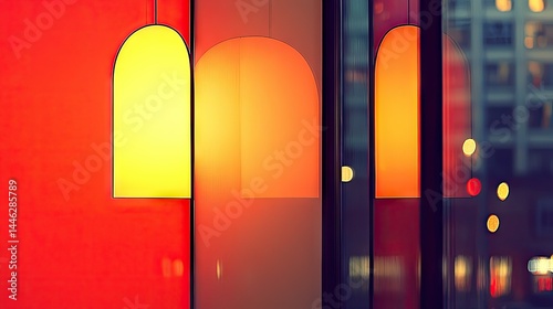 Obraz na płótnie Illuminated arch shaped lights hang in front of a window w salonie