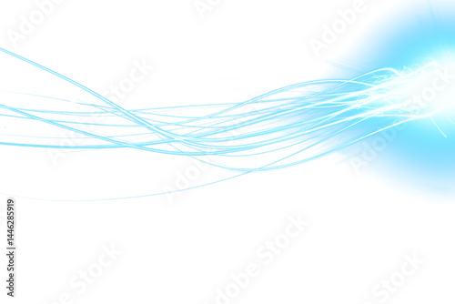 Abstract blue light trails and energy beams isolated on a transparent background