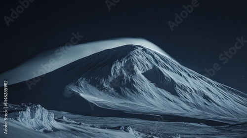 Obraz na płótnie Snow covered mountain peak with lenticular cloud at night w salonie