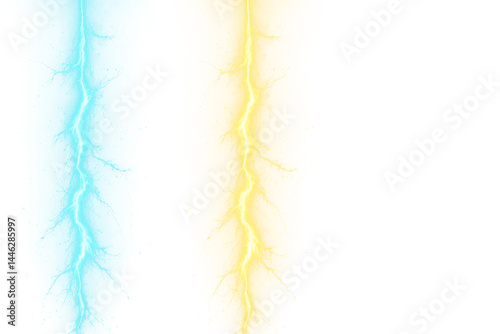 Vibrant Lightning Bolts Electric Storms in Blue Yellow and White on a transparent background