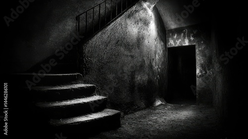 Obraz na płótnie A dark concrete staircase leading into a shadowy interior space w salonie