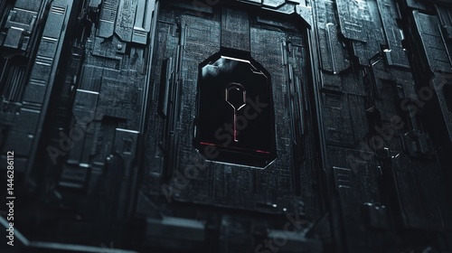 Obraz na płótnie Futuristic metal wall panel with abstract key shaped symbol w salonie