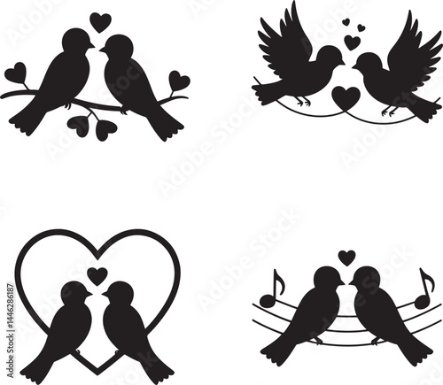 Lovebirds silhouette set vector illustration isolated On Transparent Background