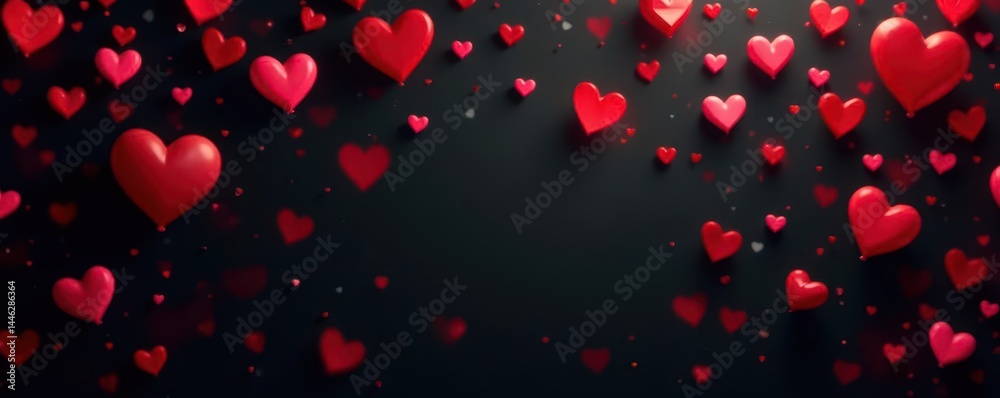 Festive red heart confetti on black backdrop Ideal for Valentine's or holiday promotions , design element, greeting card Festive red heart confetti on black backdrop Ideal for Valentine's or holiday promotions , design element, greeting card