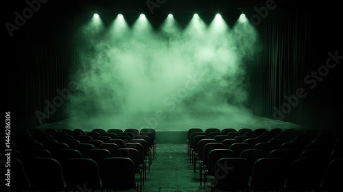 Obraz na płótnie Stage with rows of seats obscured by misty green light w salonie