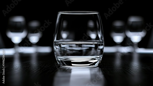 Obraz na płótnie A close up of a water glass with other blurry glasses w salonie