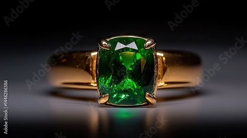 Obraz na płótnie A gorgeous golden ring featuring a large faceted green gemstone w salonie