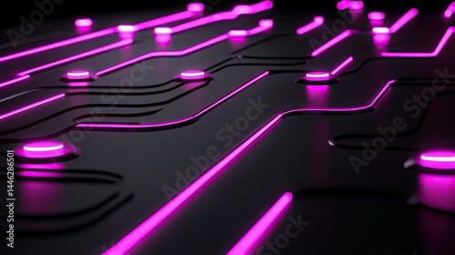 Obraz na płótnie An illuminated circuit board design with glowing purple lines present w salonie