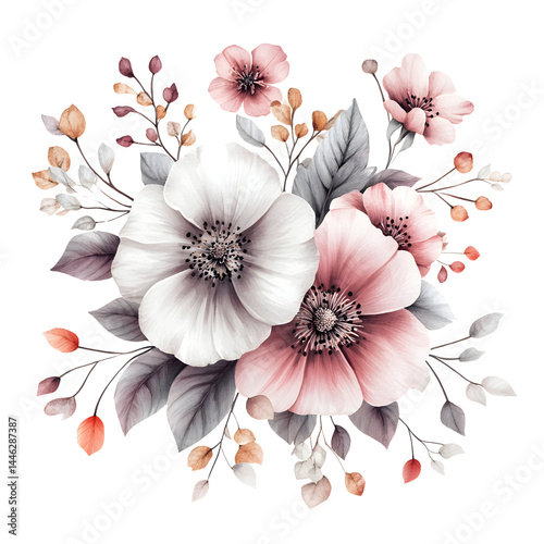 Fototapeta Naklejka Na Ścianę i Meble -  Floral Watercolor Bloom Arrangement