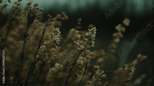 Close up of delicate withered flowers with dark background