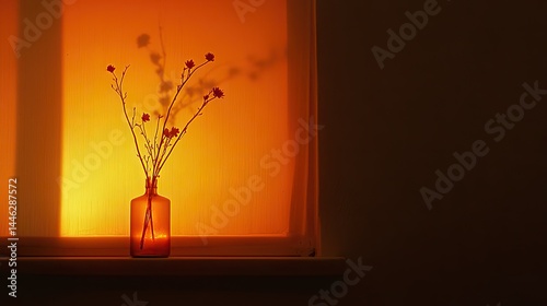 A vase with floral arrangements sits by a softly lit window