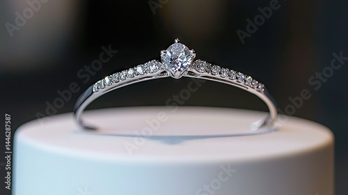 Obraz na płótnie A beautiful elegant diamond ring resting on a white surface w salonie