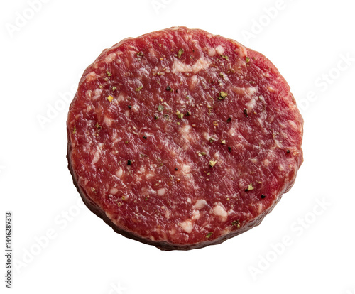 Fotografia Preparing raw beef patty for cooking kitchen food isolated on transparent backgr