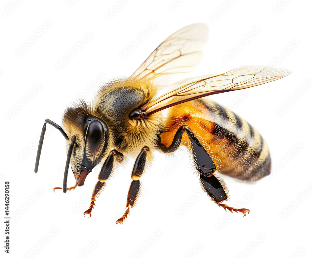 Bee pollination action garden location wildlife environment viewpoint isolated on transparent background