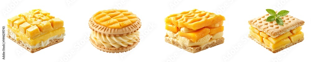 Set, group, collection of Tasty mango ice cream sandwich isolated on transparent background. Set, group, collection of Tasty mango ice cream sandwich isolated on transparent background.