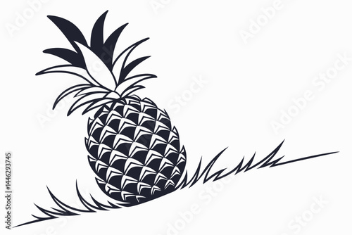 Stylized Pineapple Silhouette Design with Leaves on White Background