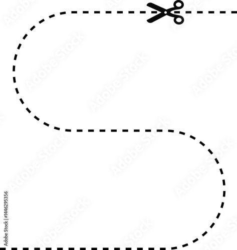 S-shaped dashed line with scissor icon indicating the cut path.