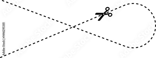 A dashed line crossing itself with a scissors icon indicating where to cut.